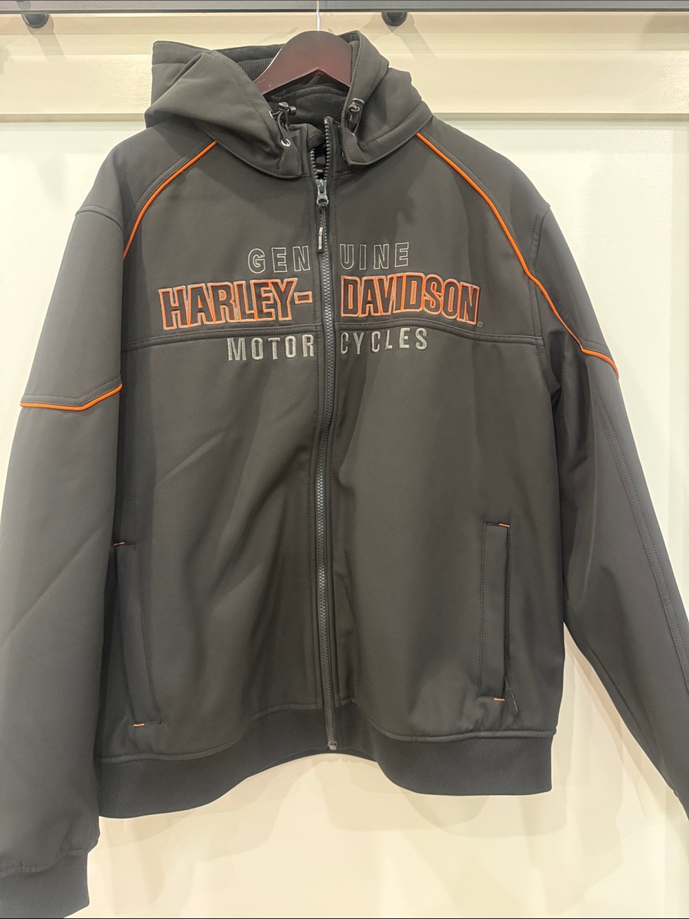Harley-Davidson Black Hooded Jacket with Orange Trim